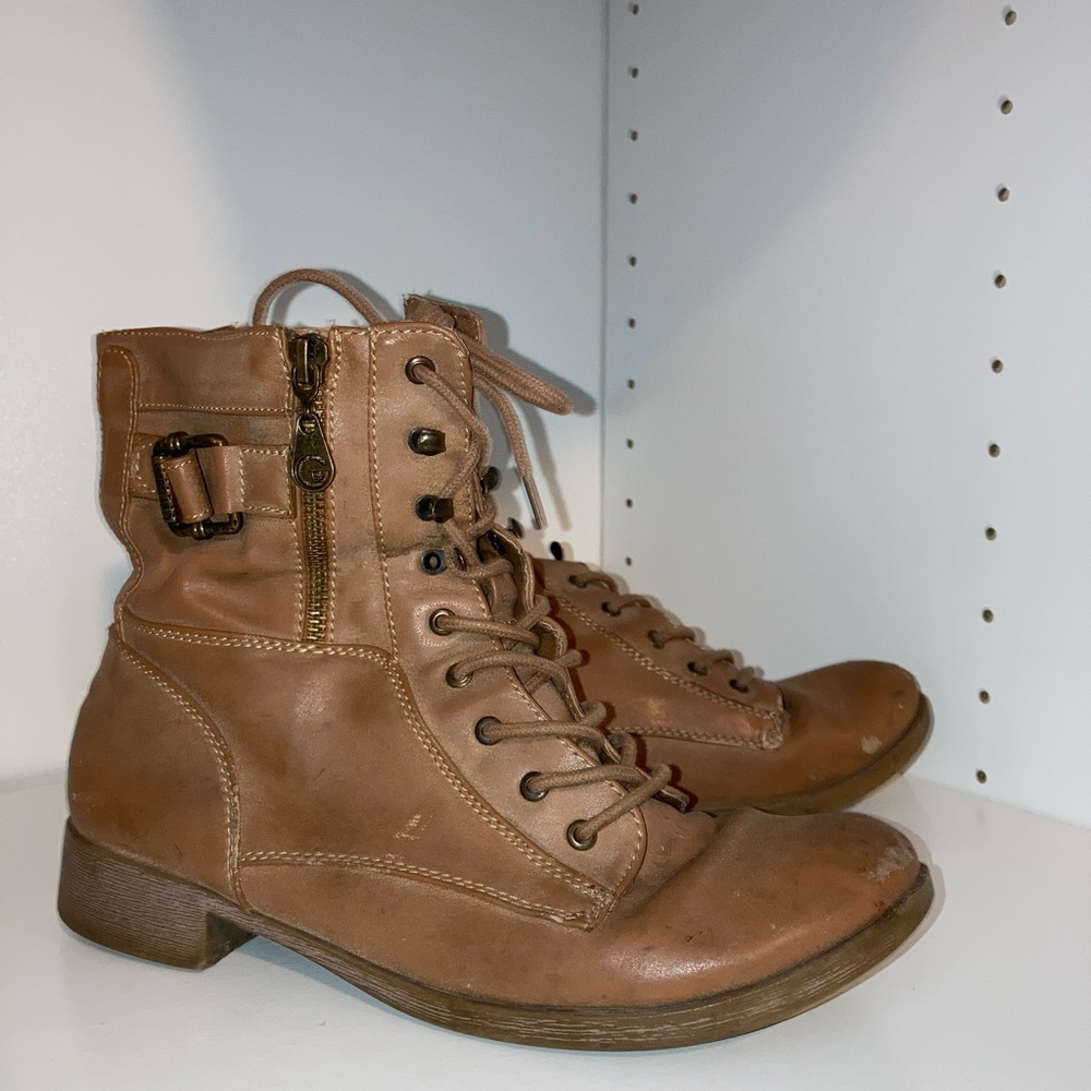 Brown combat boots